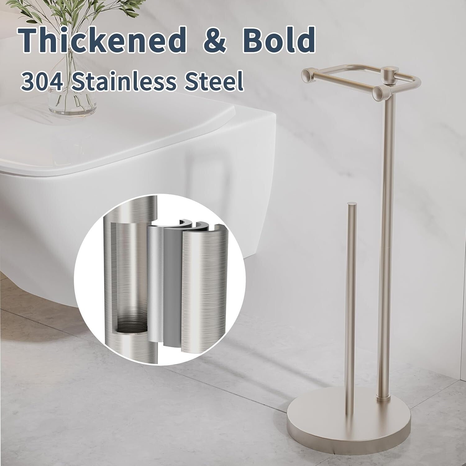 Brushed Nickel Free Standing Toilet Paper Holder with Storage for 4 Rolls