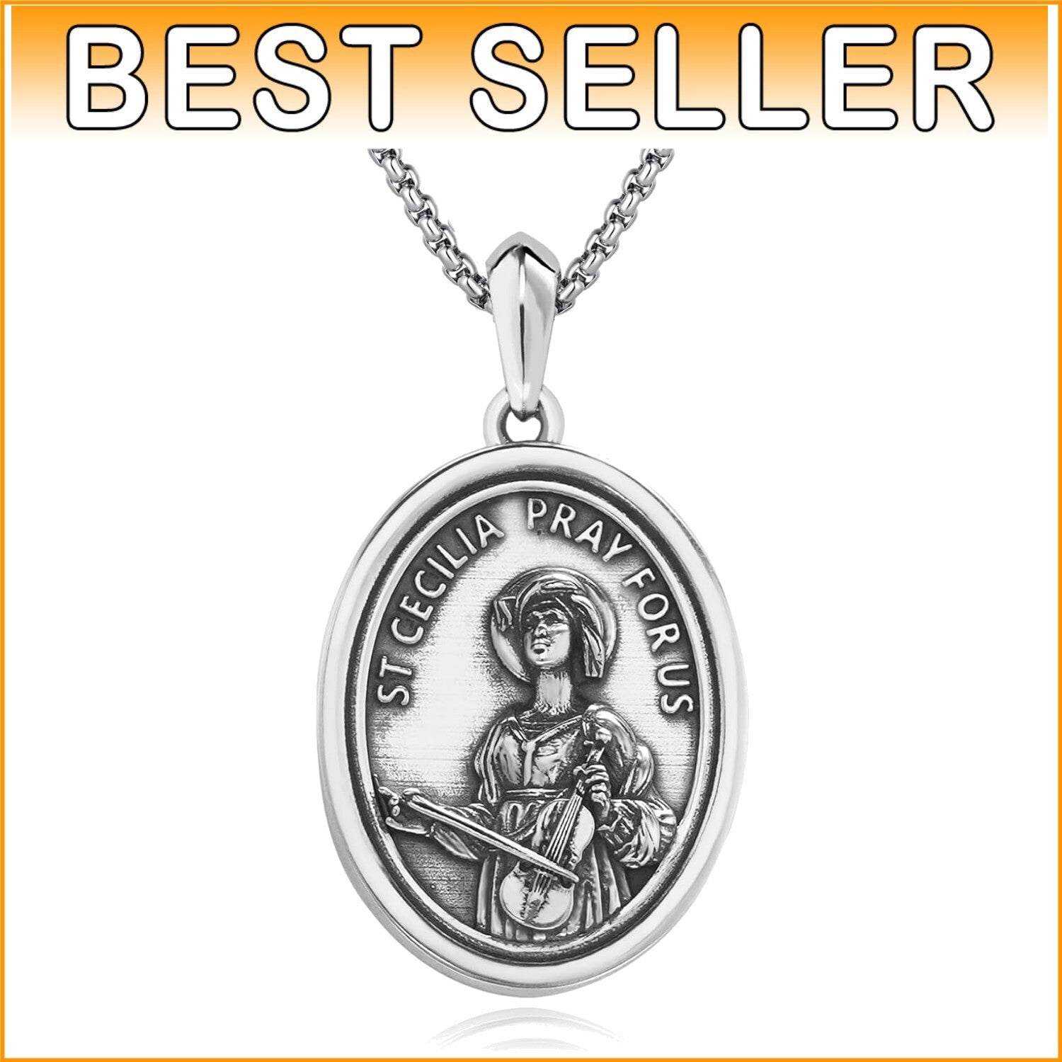 Durable 925 Silver Catholic Saint Medal Necklace - Perfect Gift for Music Lovers
