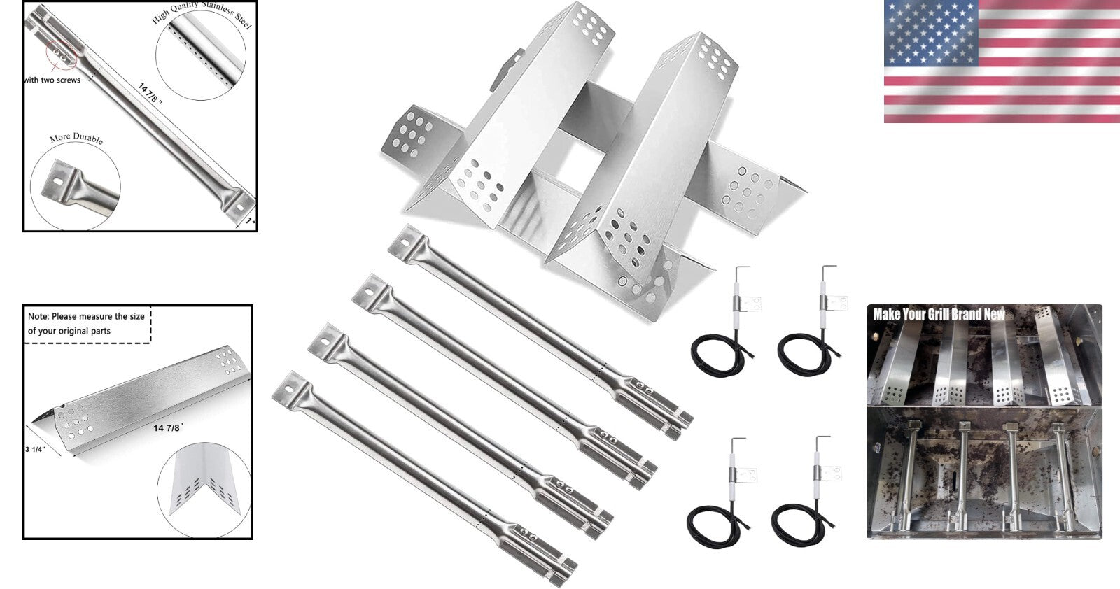 Master Forge Grill Replacement Parts - Stainless Steel Burners & Heat Plates