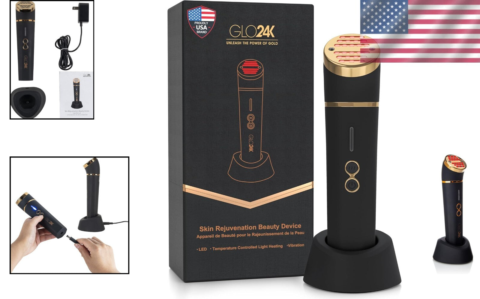 Glo24k Advanced LED Facial Device - Triple Action Thermal & Vibration Technology