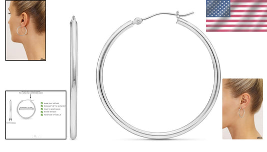 Chic 14k White Gold Round Hoop Earrings - 35mm Lightweight Style for Everyday