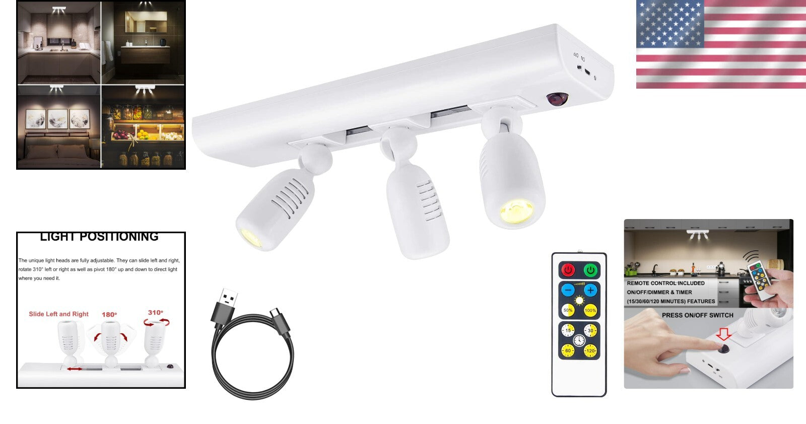 Adjustable Wireless LED Spotlights for Art Displays - Easy Mount Rechargeable