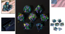 Load image into Gallery viewer, Handmade Peachy Galaxy Turquoise DND Dice Set - Unique Polyhedral Collection