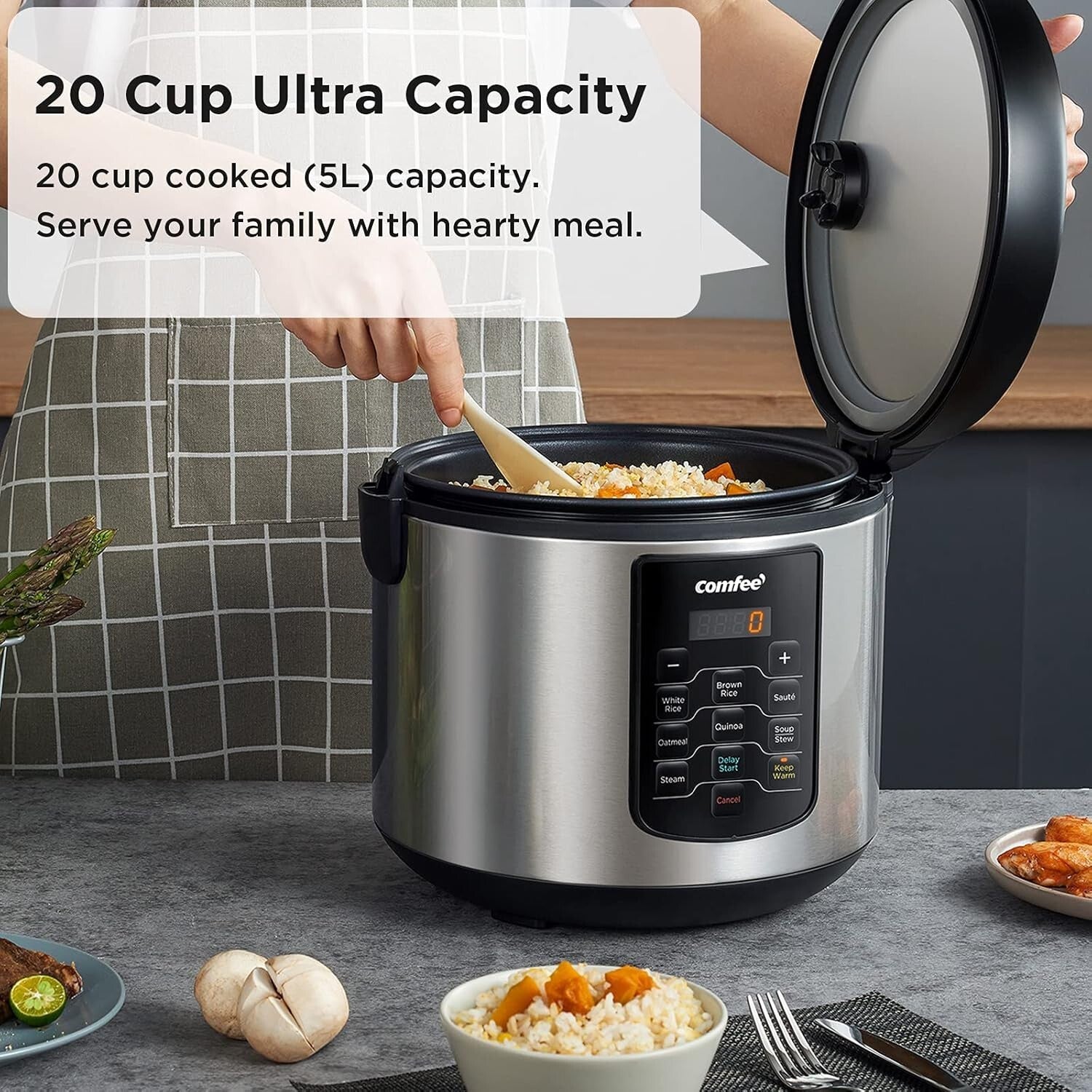 Programmable Rice Cooker with 8 One-Touch Settings - 20 Cup Cooked Capacity