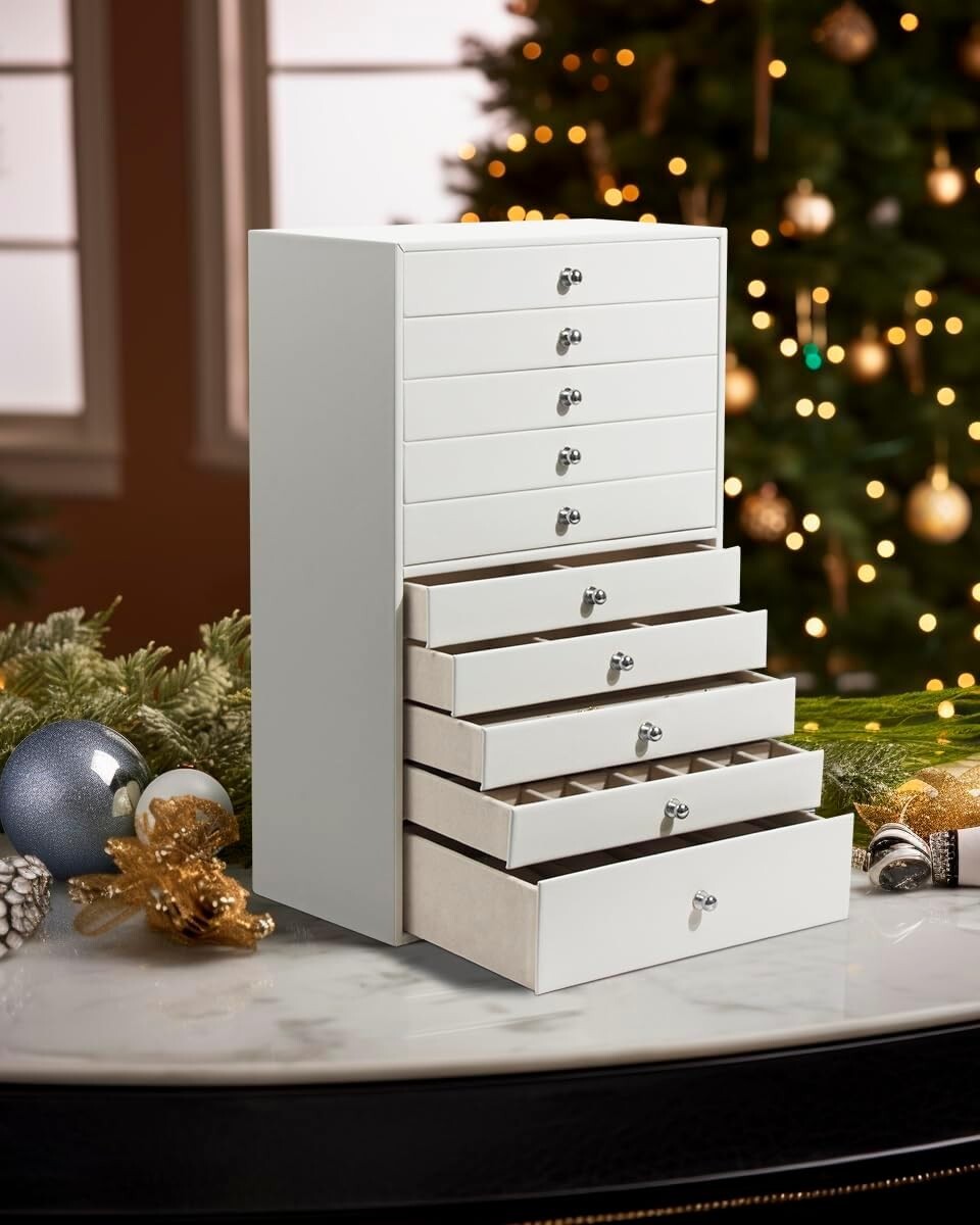 Elegant 10-Drawer Jewelry Box - Organized Storage for Rings, Necklaces & More