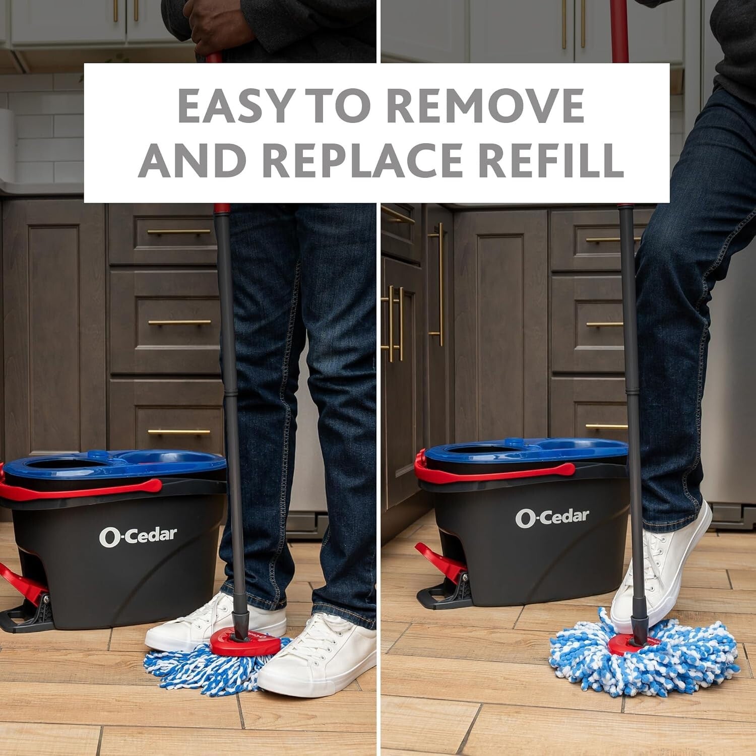 RinseClean Spin Mop System with Dual-Chamber Bucket & 2 Extra Microfiber Heads