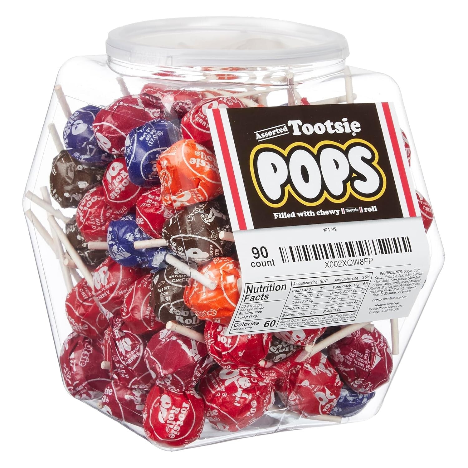 Assorted Lollipop Variety Pack: 90 Individually Wrapped Tootsie Pops in Jar