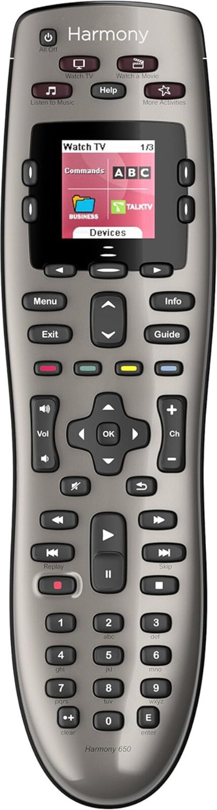 Elegant Harmony 650 All-in-One Remote Control - Supports 5 Devices, Easy Setup