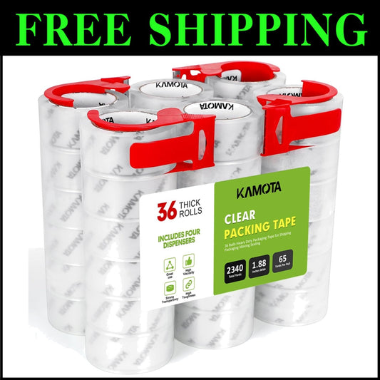 Durable Clear Packing Tape Set - 36 Rolls, Ideal for Storage & Shipping Packs