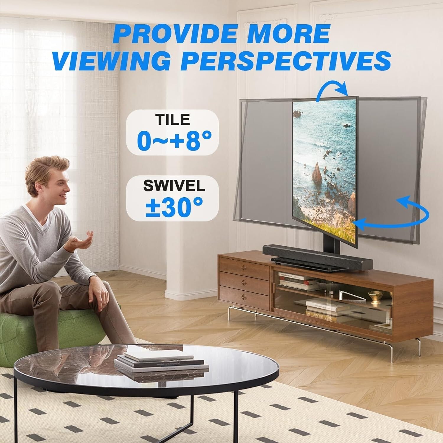 Elegant Universal TV Stand with Swivel Mount for 32-75 Inch TVs - Tempered Glass