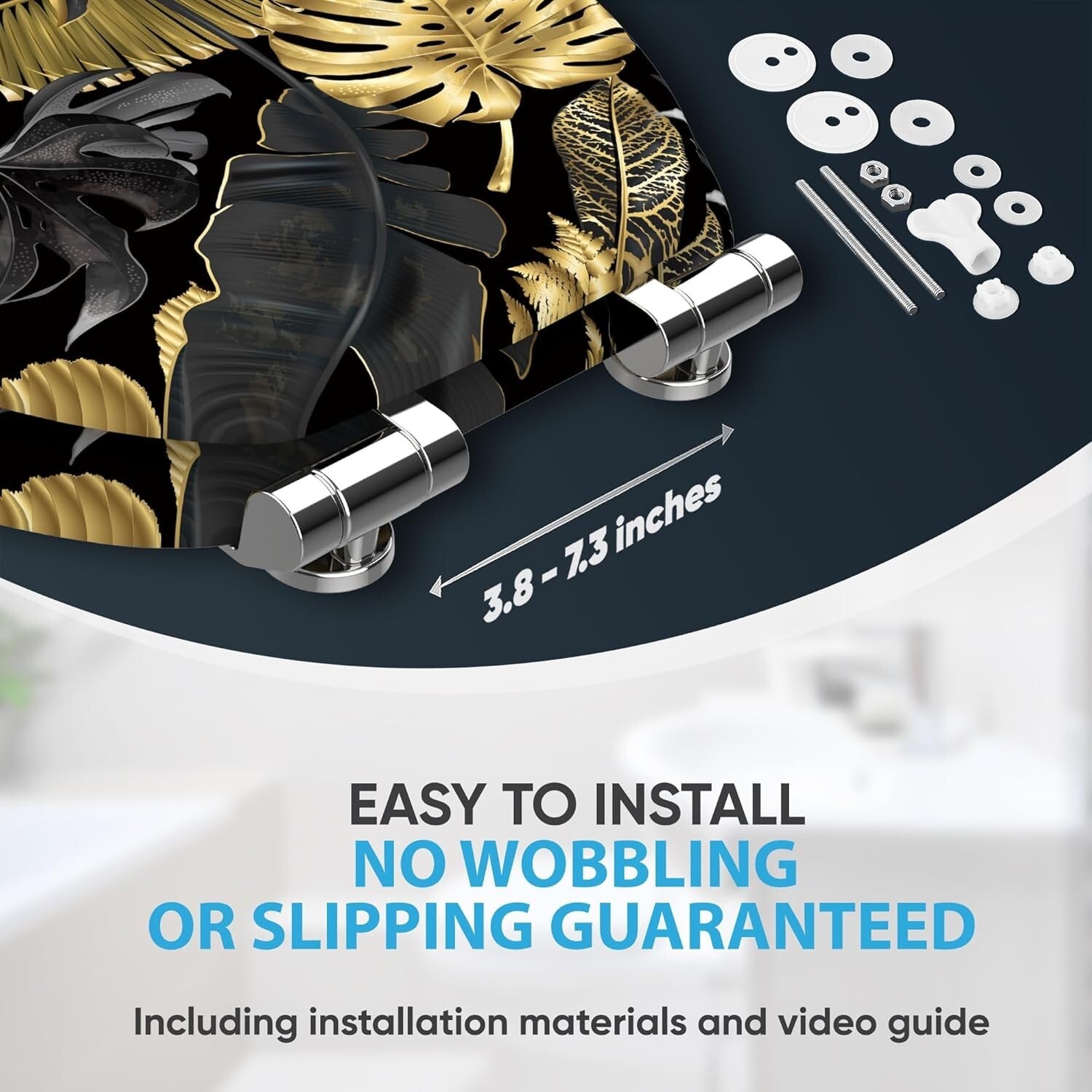 Luxury Molded Wood Toilet Seat with Soft Close Feature - Golden Leaves Design