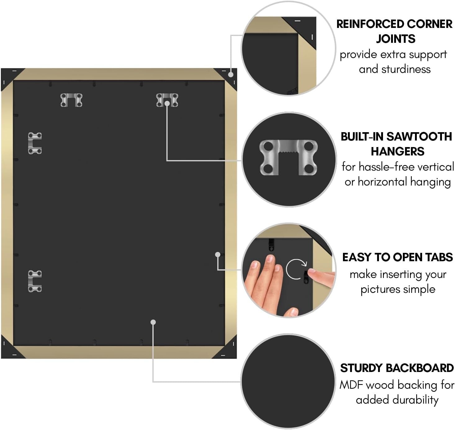 Elegant 22x28 Gold Picture Frame - Durable Engineered Wood with Plexiglass