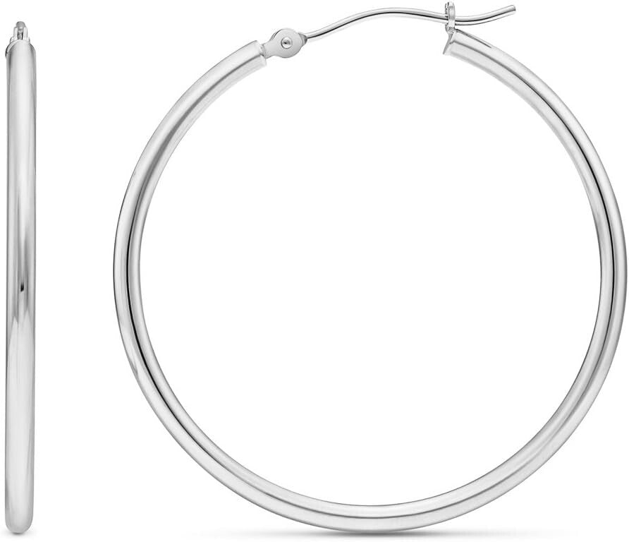 Chic 14k White Gold Round Hoop Earrings - 35mm Lightweight Style for Everyday