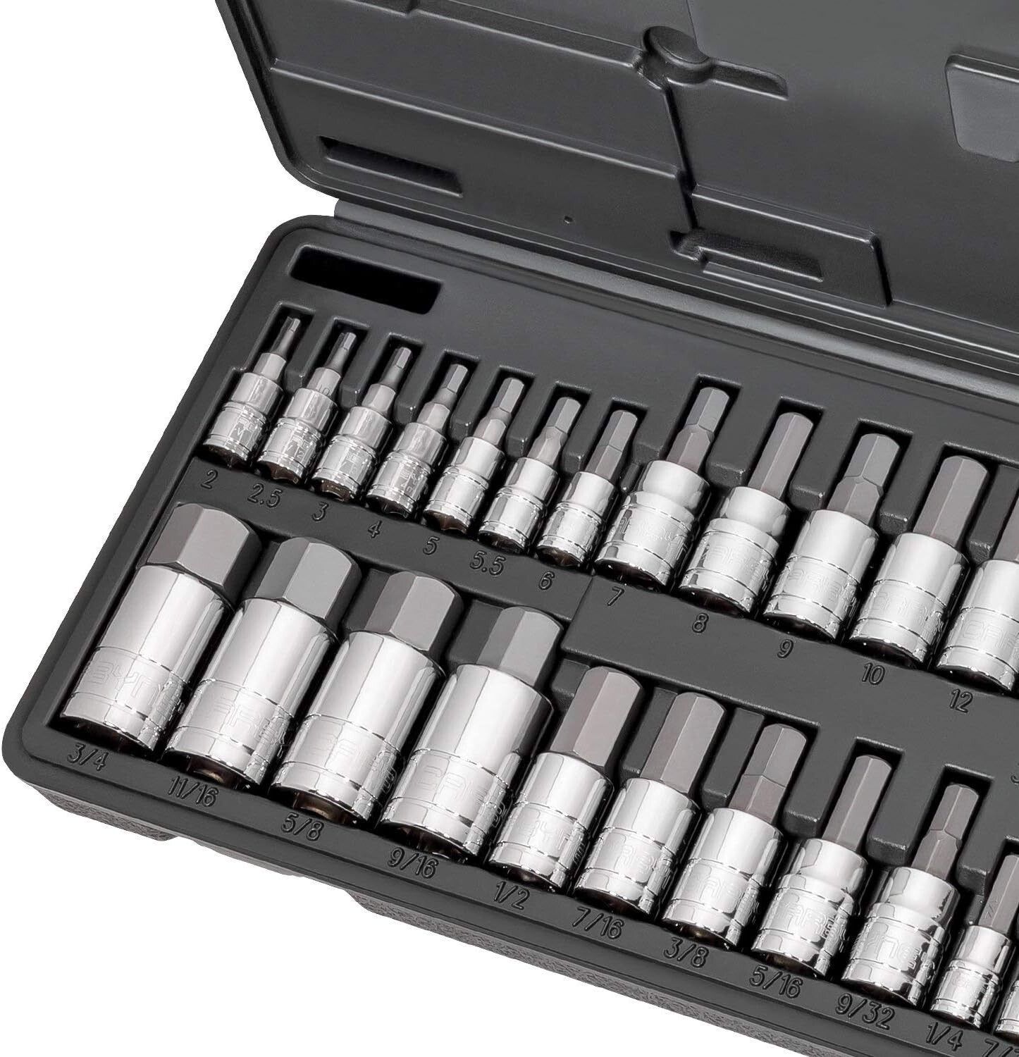 33-Piece Hex Socket Set with Chrome Vanadium and S2 Alloy Steel Construction