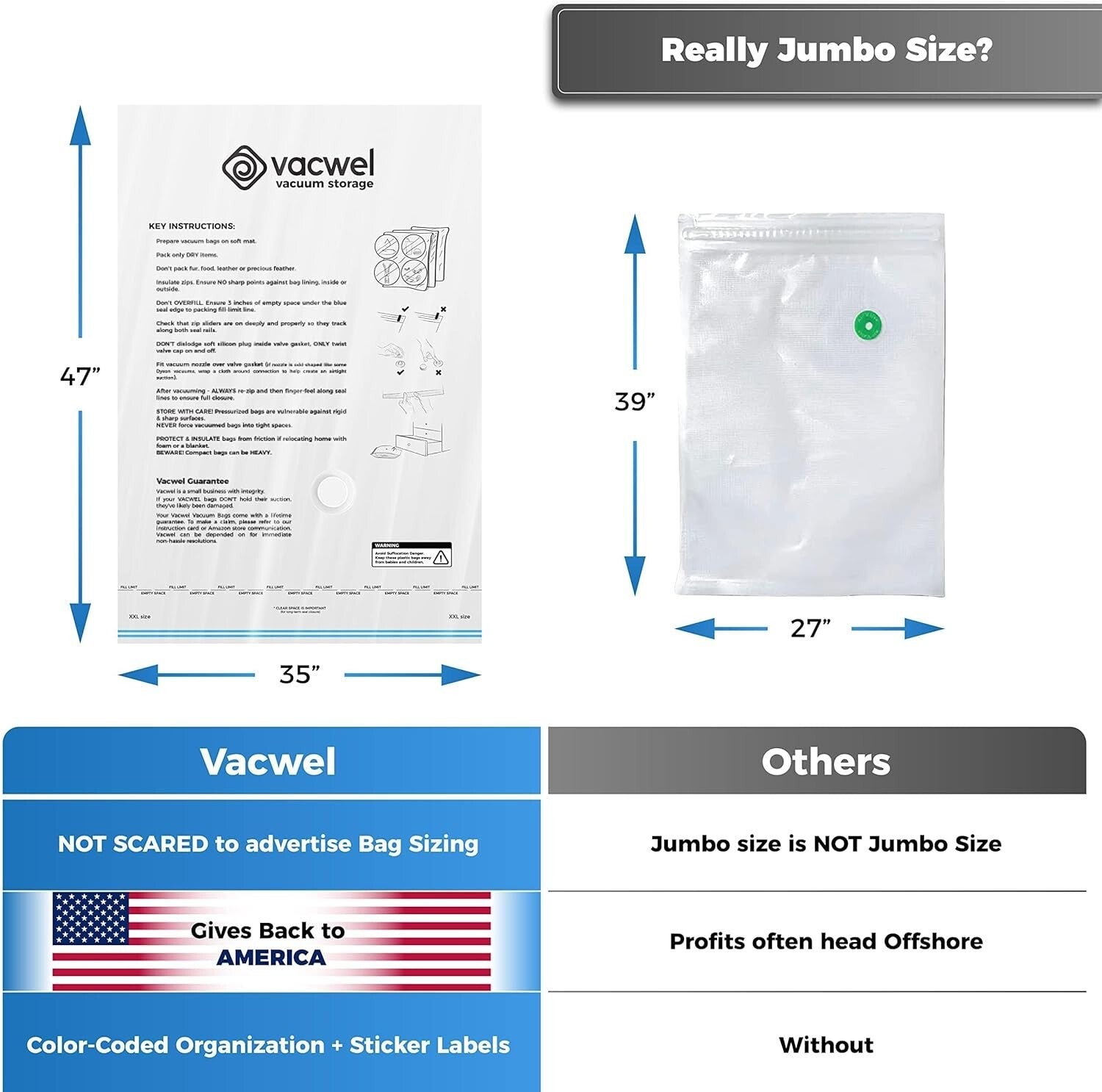 Extra-Large Vacuum Storage Bags - 47x35in Space Saver for Comforters & Clothing