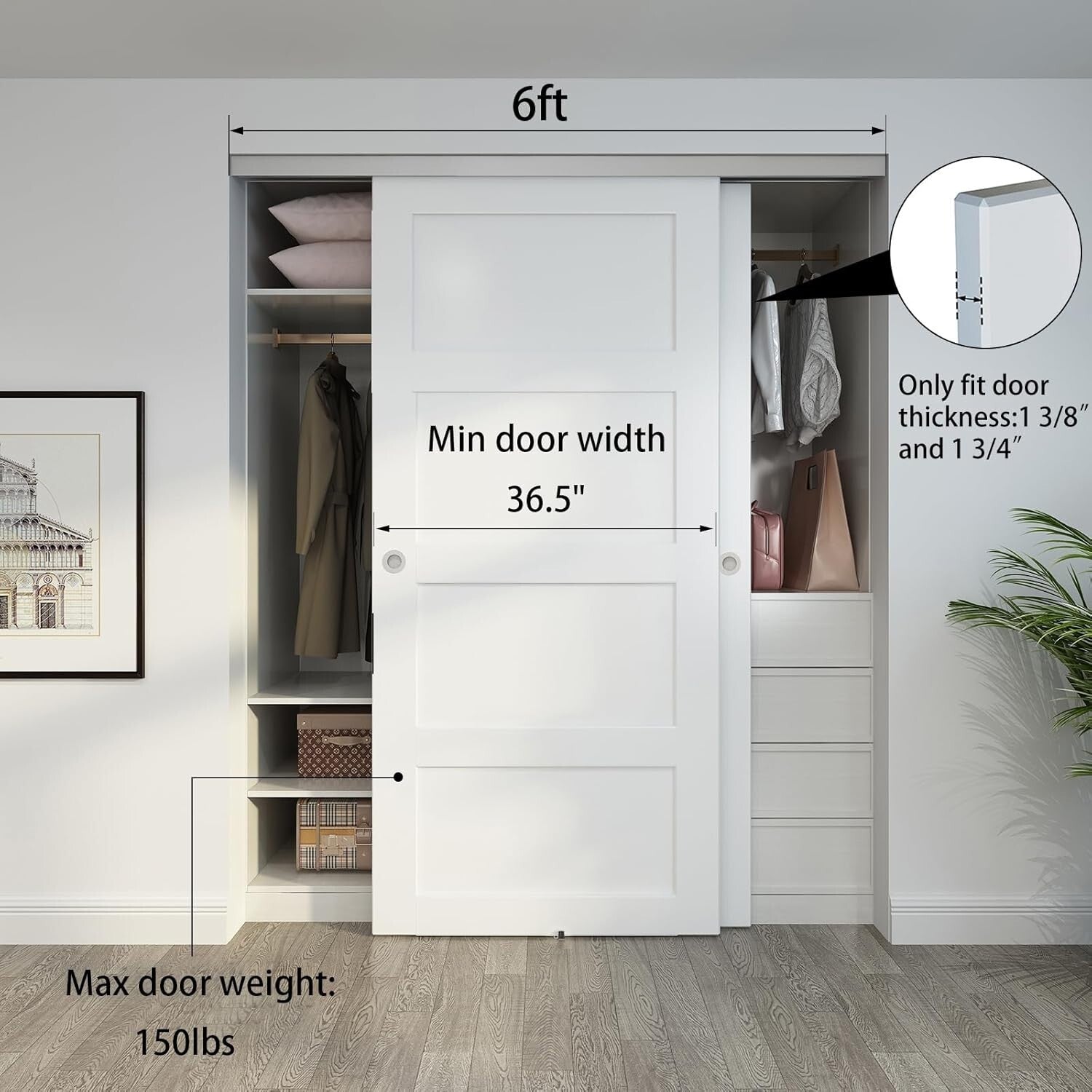 72" Aluminum Sliding Closet Door Hardware Set - Smooth & Quiet Operation