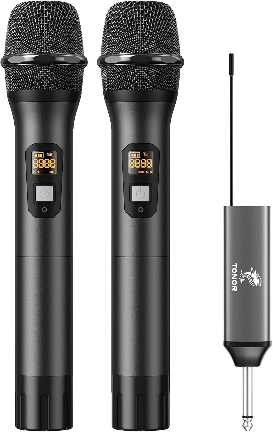 Dual Cordless UHF Microphone Set - Rechargeable Metal Design for Versatile Use