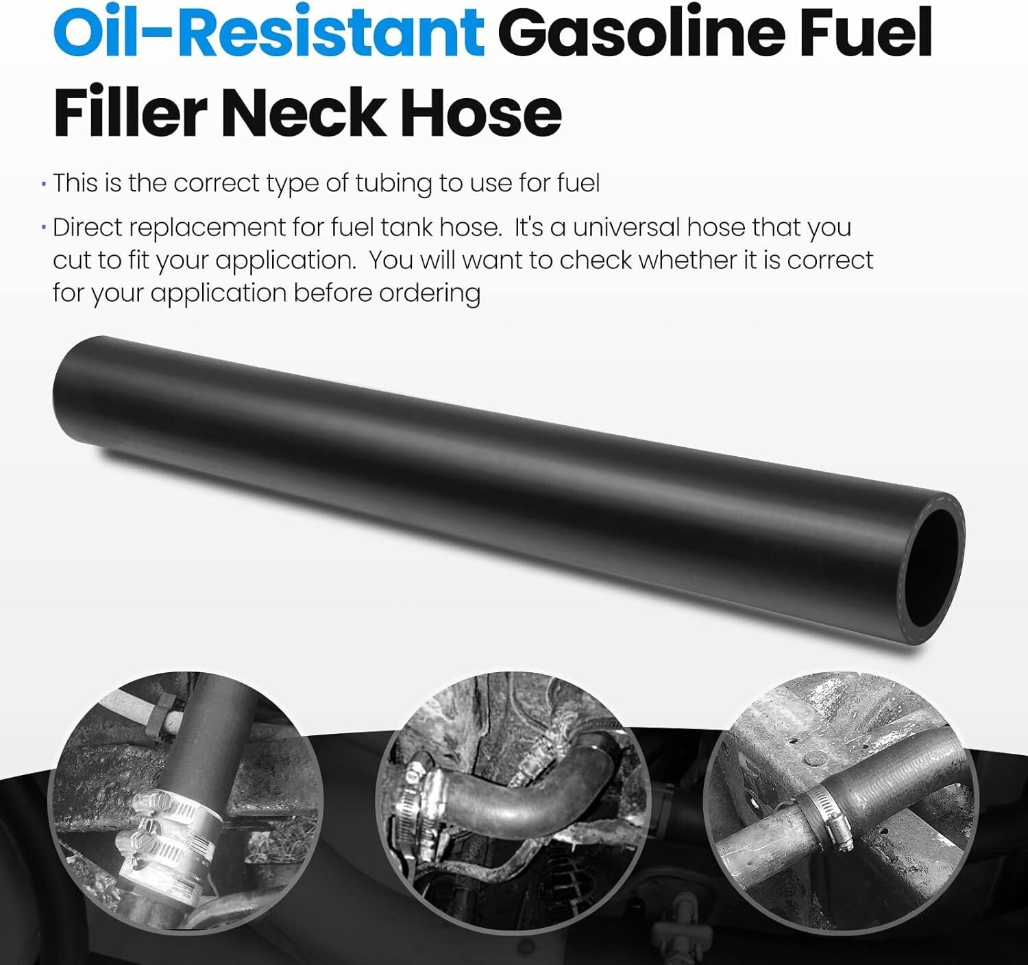 1" ID 3 Feet Reinforced Gasoline Fuel Filler Hose with Clamps for Easy Install