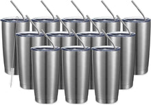 Load image into Gallery viewer, Durable 20oz Double Wall Travel Mug Set with Splash-Proof Lid - 12 Count Silver