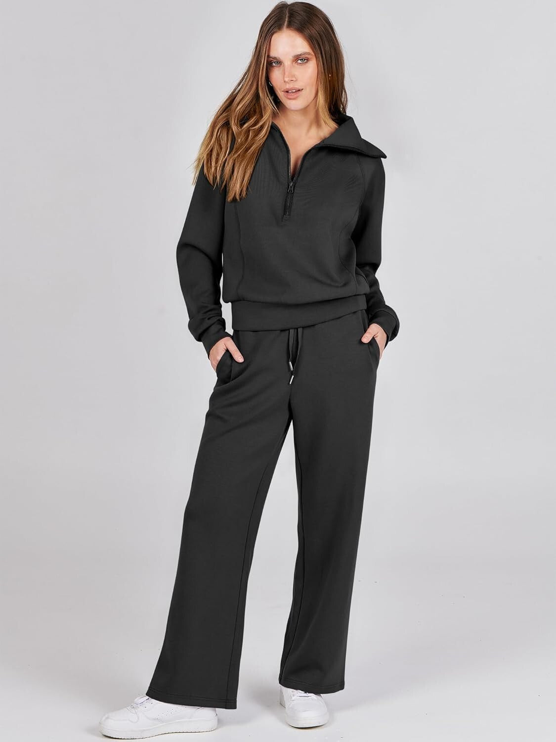Fall Fashion Classic: Women's Half Zip Oversized Sweatshirt & Sweatpants Set