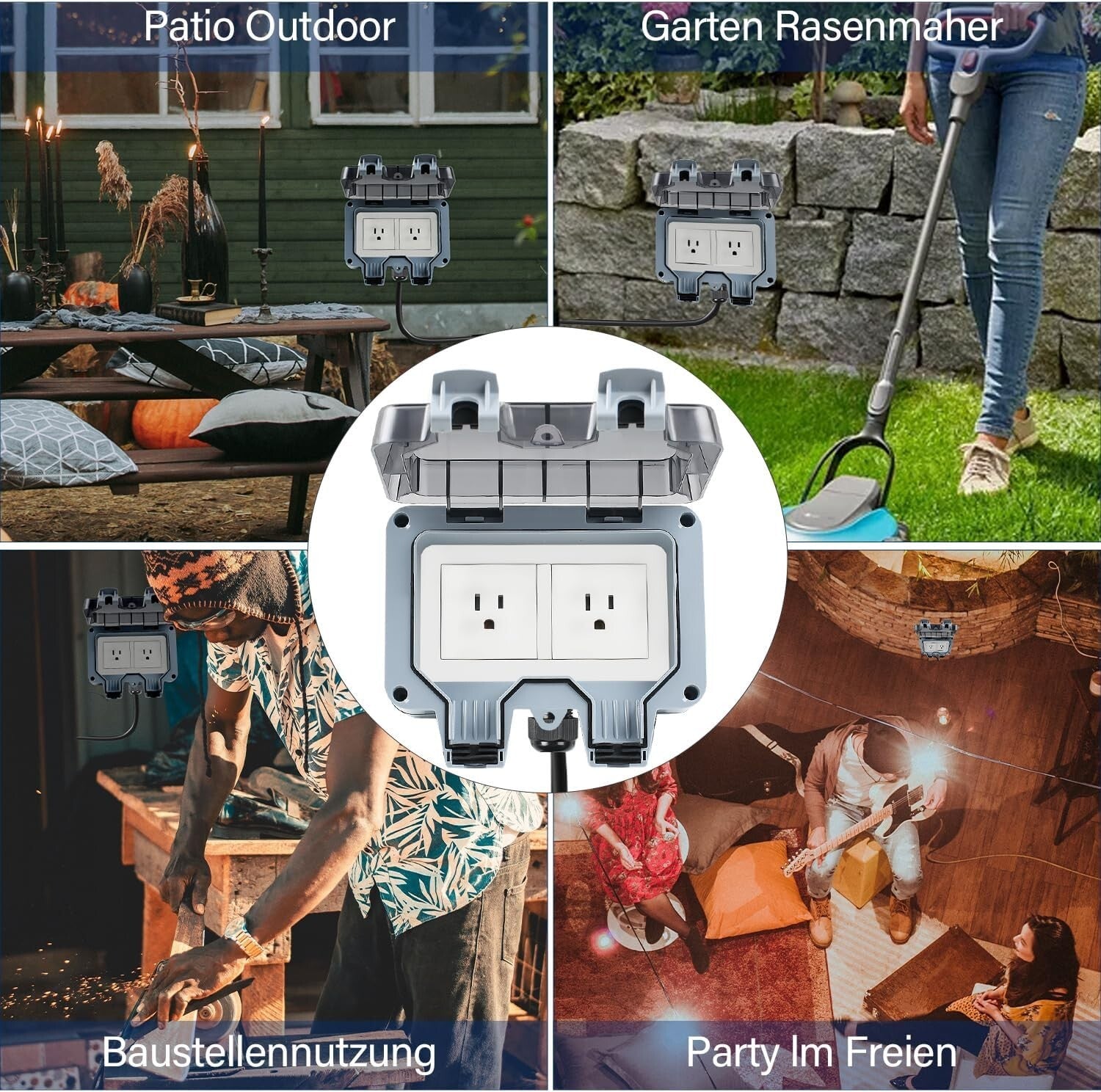 Weatherproof Outdoor Electrical Socket with 32.8Ft Extension Cord for Security