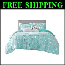 Load image into Gallery viewer, Luxurious Aqua Comforter Set, Geometric Design - Full/Queen Size Bedding