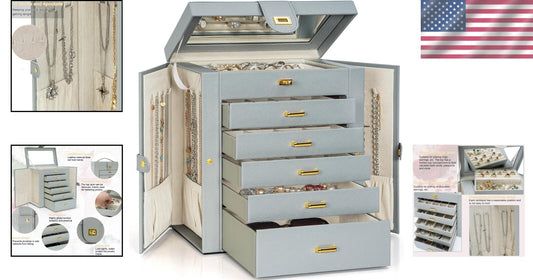 Elegant 5-Drawer Jewelry Organizer with Mirror - Dustproof Leather Storage