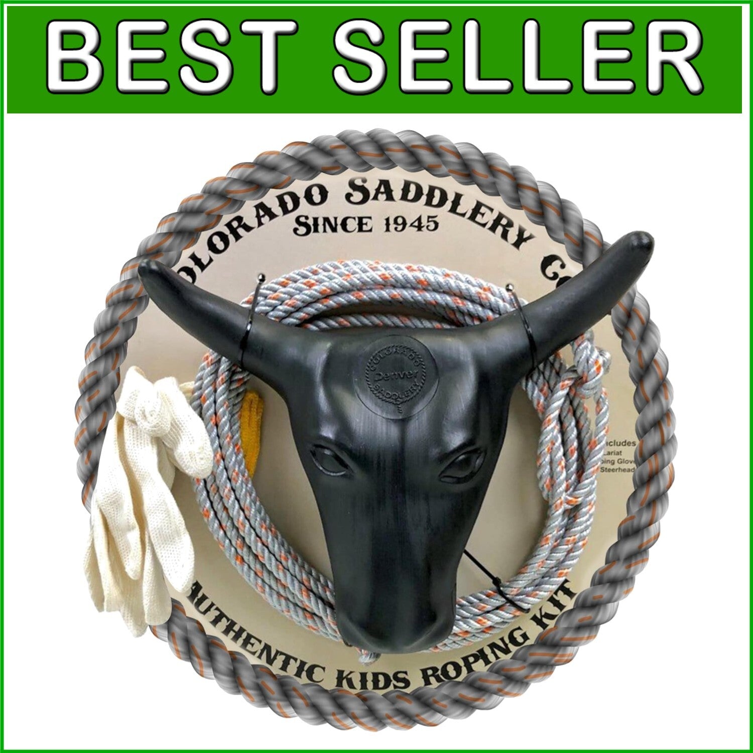Authentic Kids Rodeo Roping Set with Dummy Steer Head & Lariat Rope