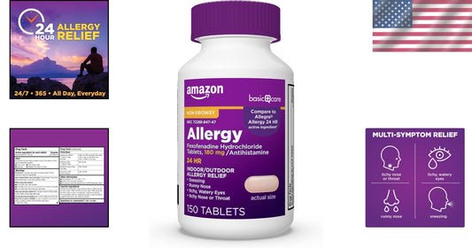 Fexofenadine Hydrochloride 180 mg - 24-Hour Non-Drowsy Allergy Relief, 150 Count