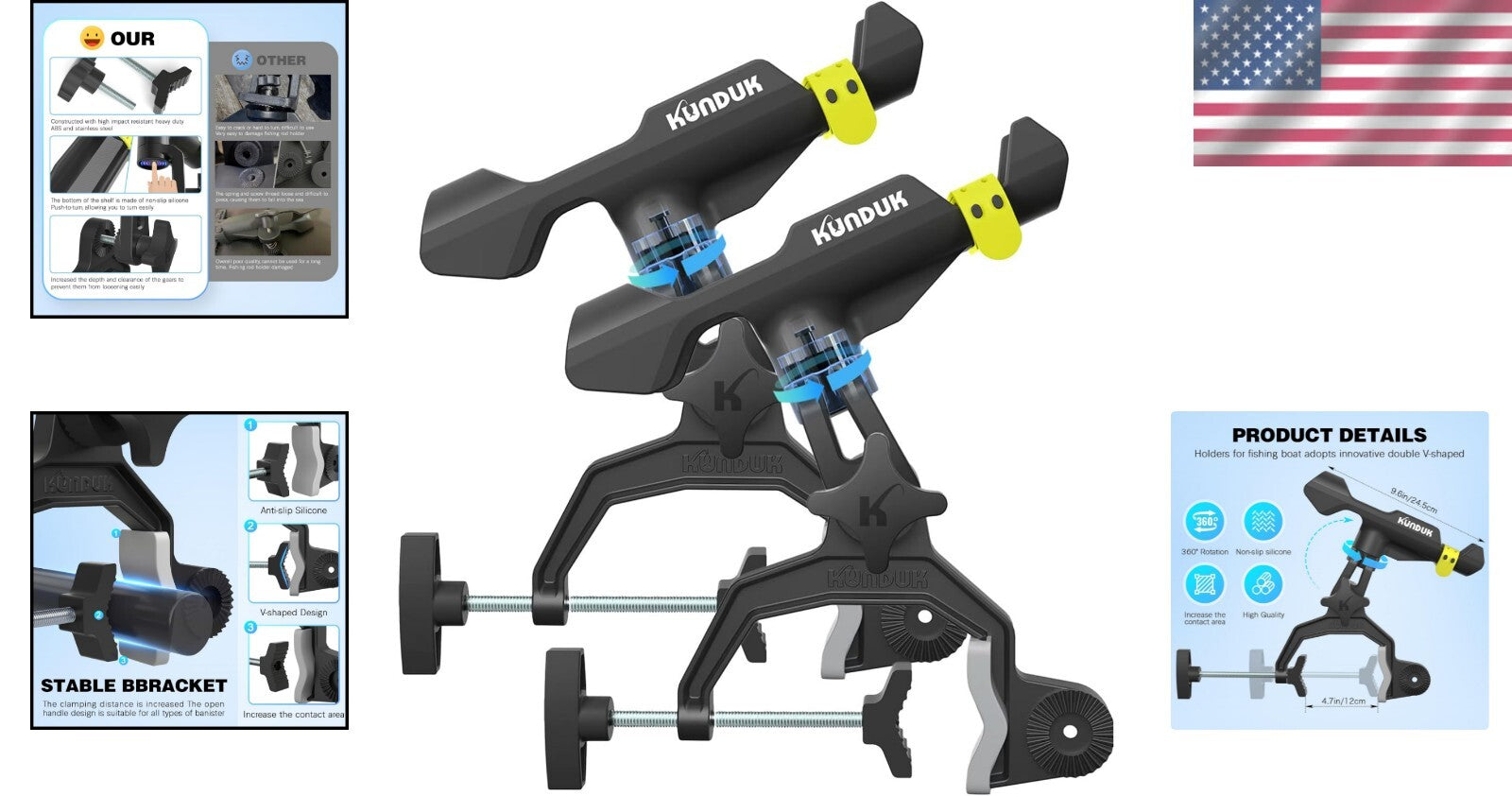 Upgraded Fishing Rod Holder with Effortless 360° Dual Rotation & Secure Grip