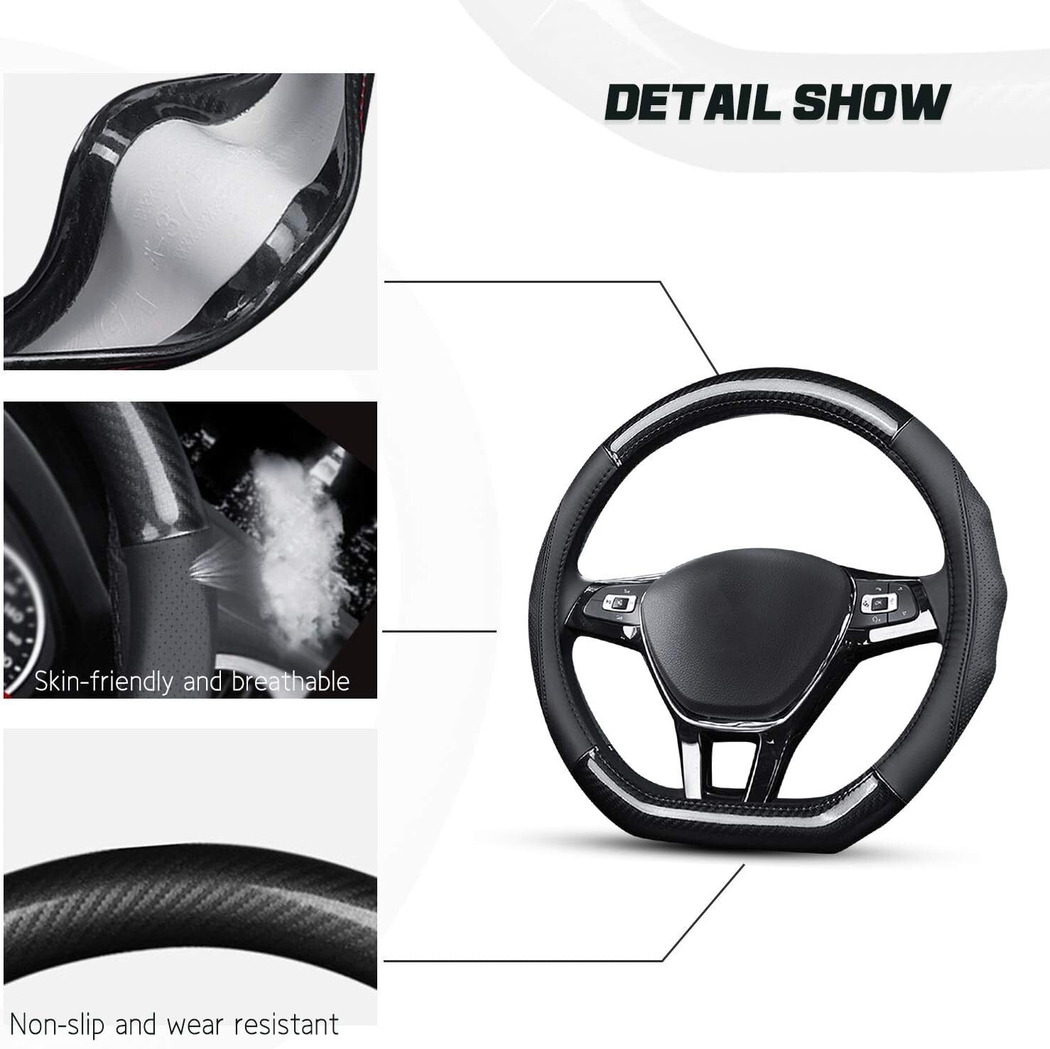 Elegant Black & Blue D-Shape Steering Wheel Cover - Premium Carbon Fiber Design