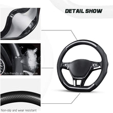 Load image into Gallery viewer, Elegant Black &amp; Blue D-Shape Steering Wheel Cover - Premium Carbon Fiber Design