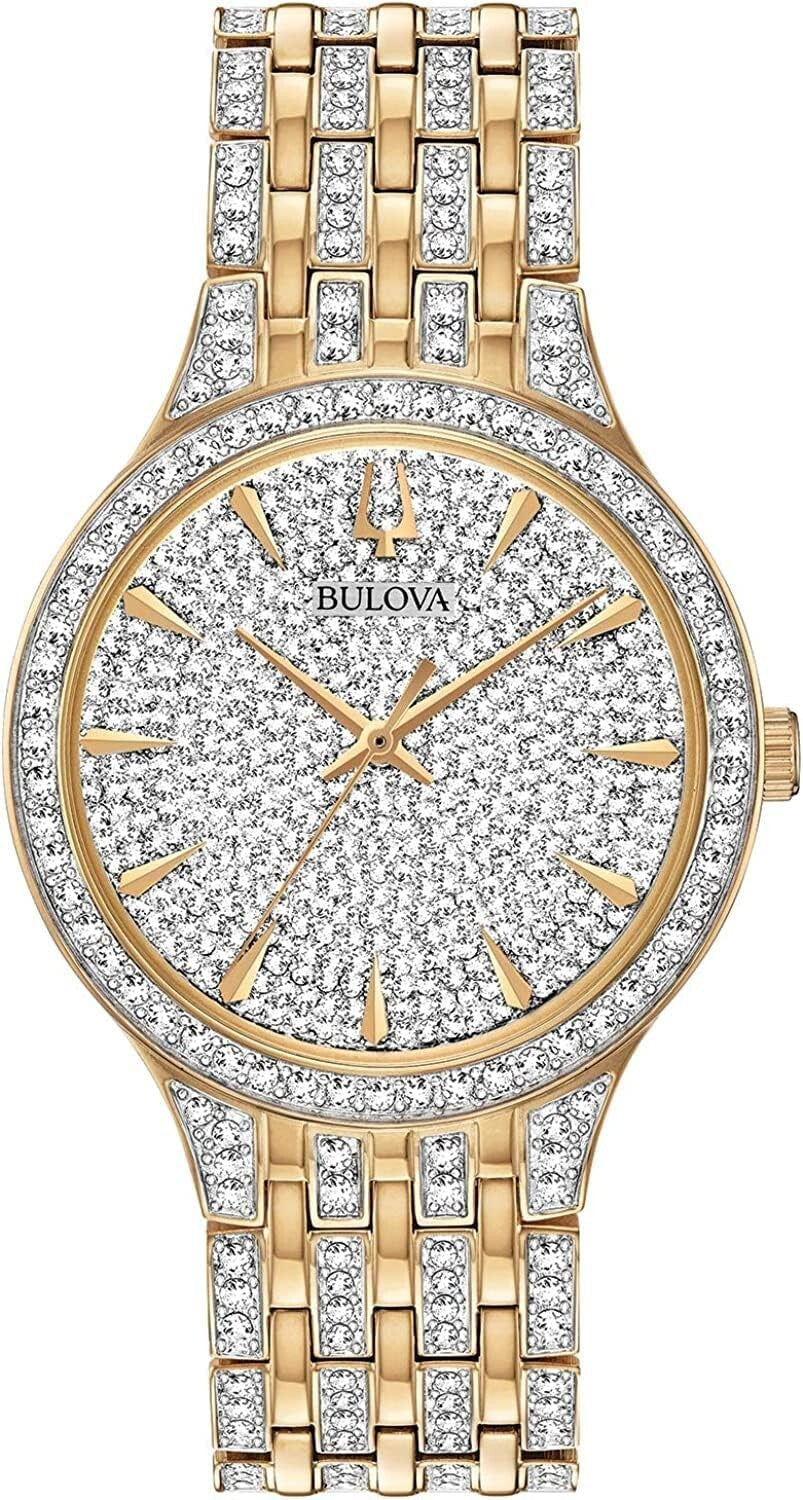 Men's Slim Crystal Accent Watch - Gold-Tone Stainless Steel, 30M Water Resistant