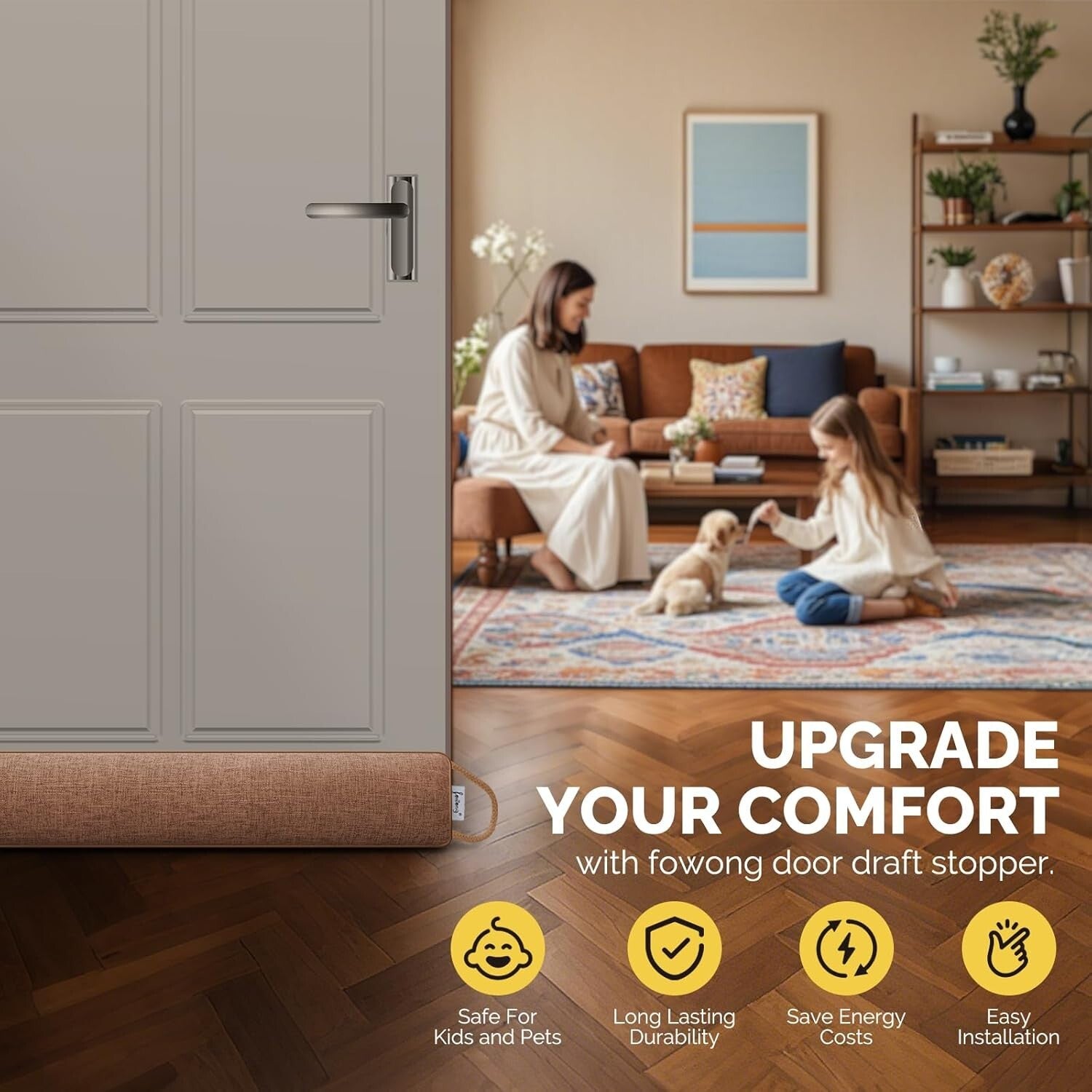 48-Inch Extra Long Weighted Door Draft Stopper for Soundproofing & Comfort