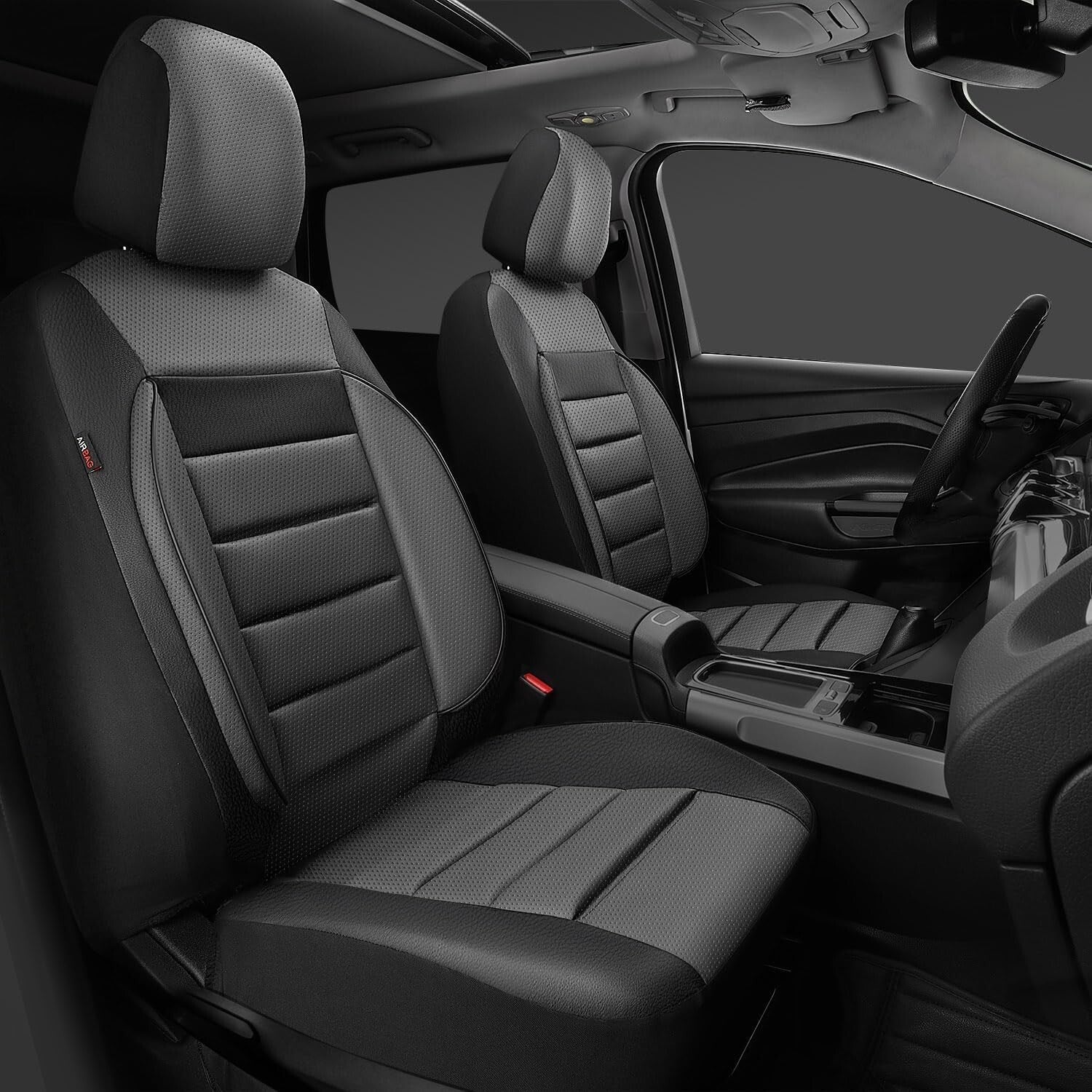 Elegant Gray & Black Leather Seat Covers for SUVs, Sedans & Vans – Full Coverage