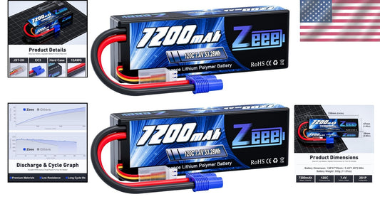 Compact 7200mAh 7.4V 120C Lipo Batteries - 2-Pack for Enhanced RC Performance