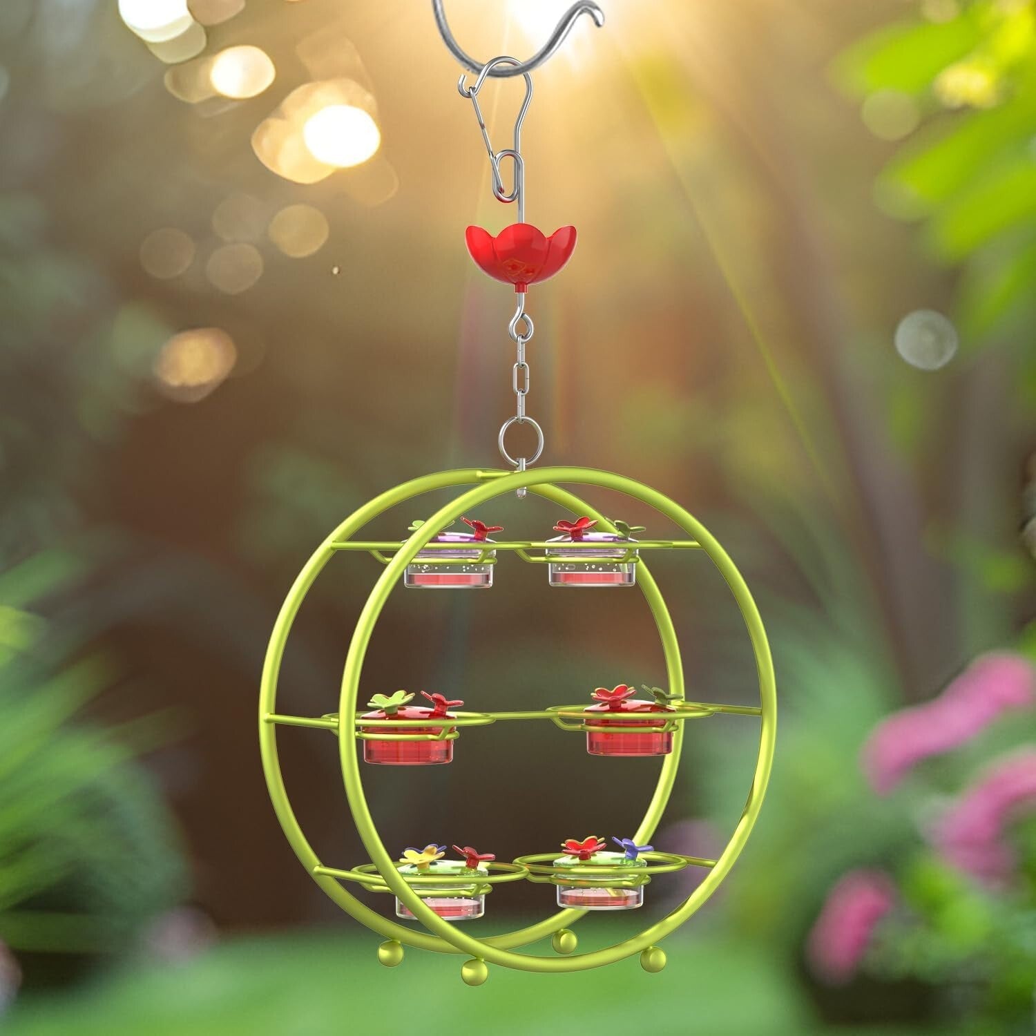 Unique Multi-Port Hummingbird Feeder - Top Fill & Leak-Proof Design in Green
