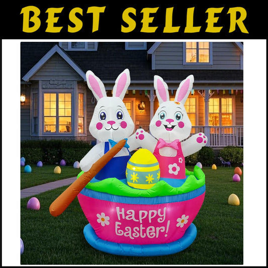 Easy Setup 5FT Easter Bunny Inflatables with LED Lights - Fun Yard Decoration