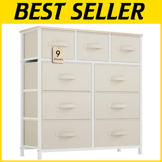 Elegant 9-Drawer Dresser for Bedroom & Living Room - Cream White Organizer