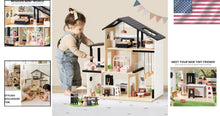 Load image into Gallery viewer, Kids' Wooden Dollhouse with Realistic Design and 53Pcs Furniture - Perfect Gift!