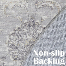 Load image into Gallery viewer, 6ft Round Floral Distressed Area Rug - Machine Washable &amp; Non-Slip Grey Elegance