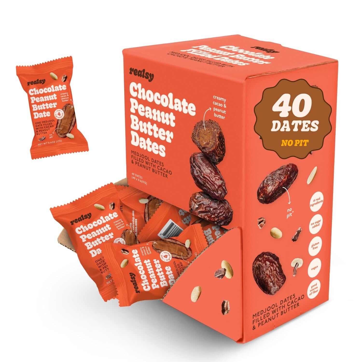 40 Ct Organic Medjool Dates Filled with Peanut Butter & Chocolate - Vegan Snack