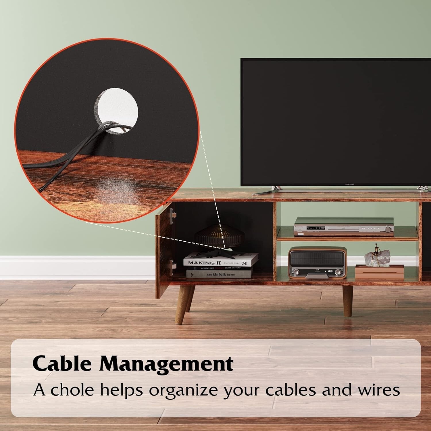 Durable Mid-Century Modern TV Stand for 50-60 Inch TVs with Storage Solutions