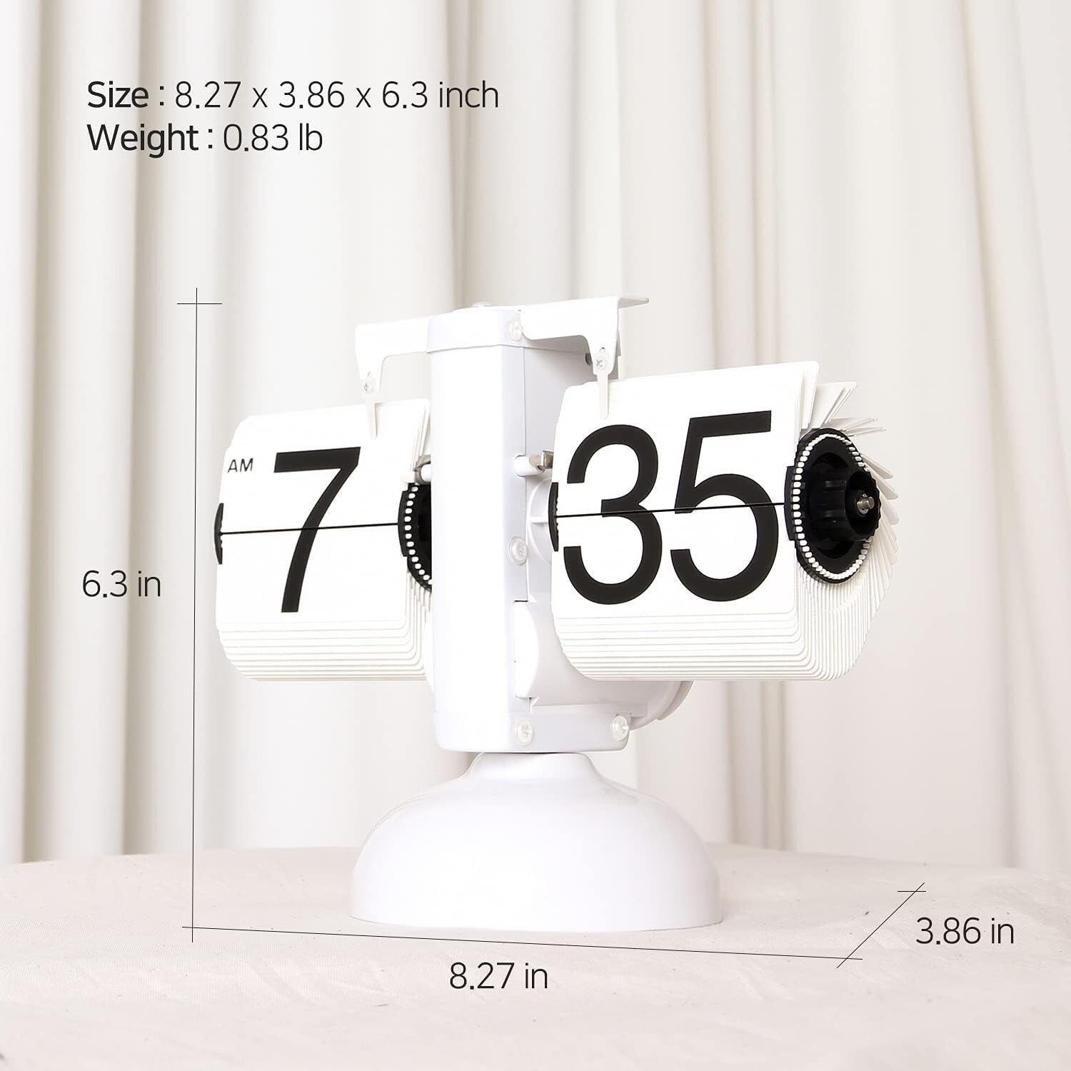 Elegant Flip Desk Clock in White - Battery Powered, Retro Design & AM/PM Display