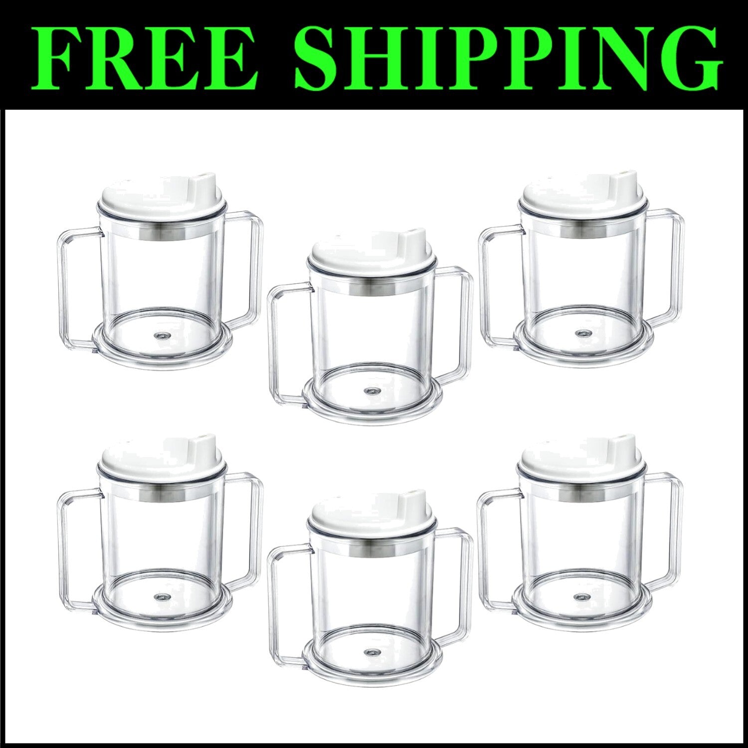 Clear 10 oz Adult Sippy Cups with 2 Handles - Spill-Resistant Drinking Mugs