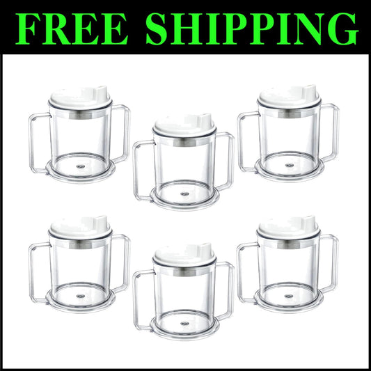 Clear 10 oz Adult Sippy Cups with 2 Handles - Spill-Resistant Drinking Mugs