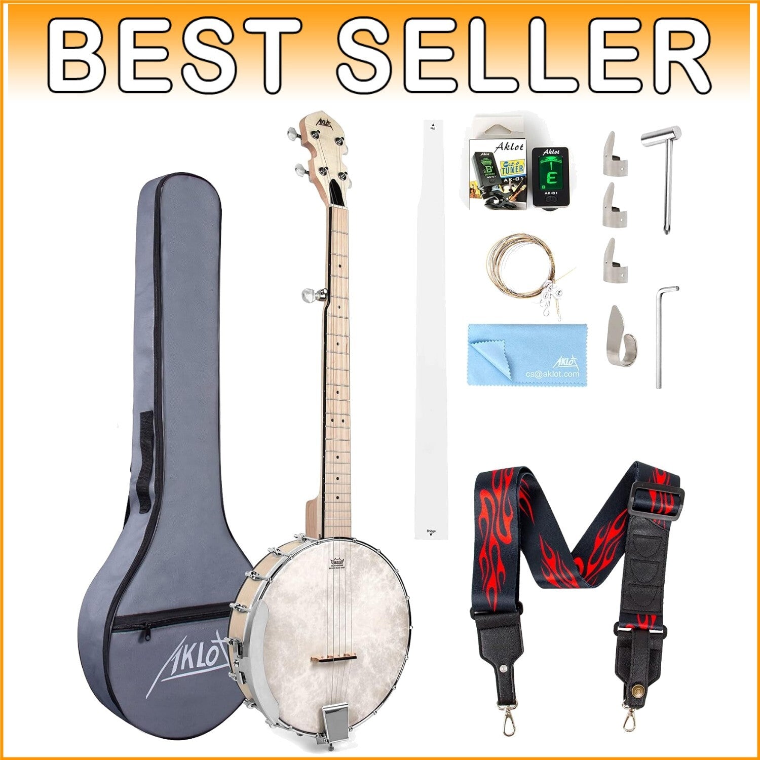 Full-Size 5-String Maple Banjo Kit with Remo Head & Accessories for All Levels