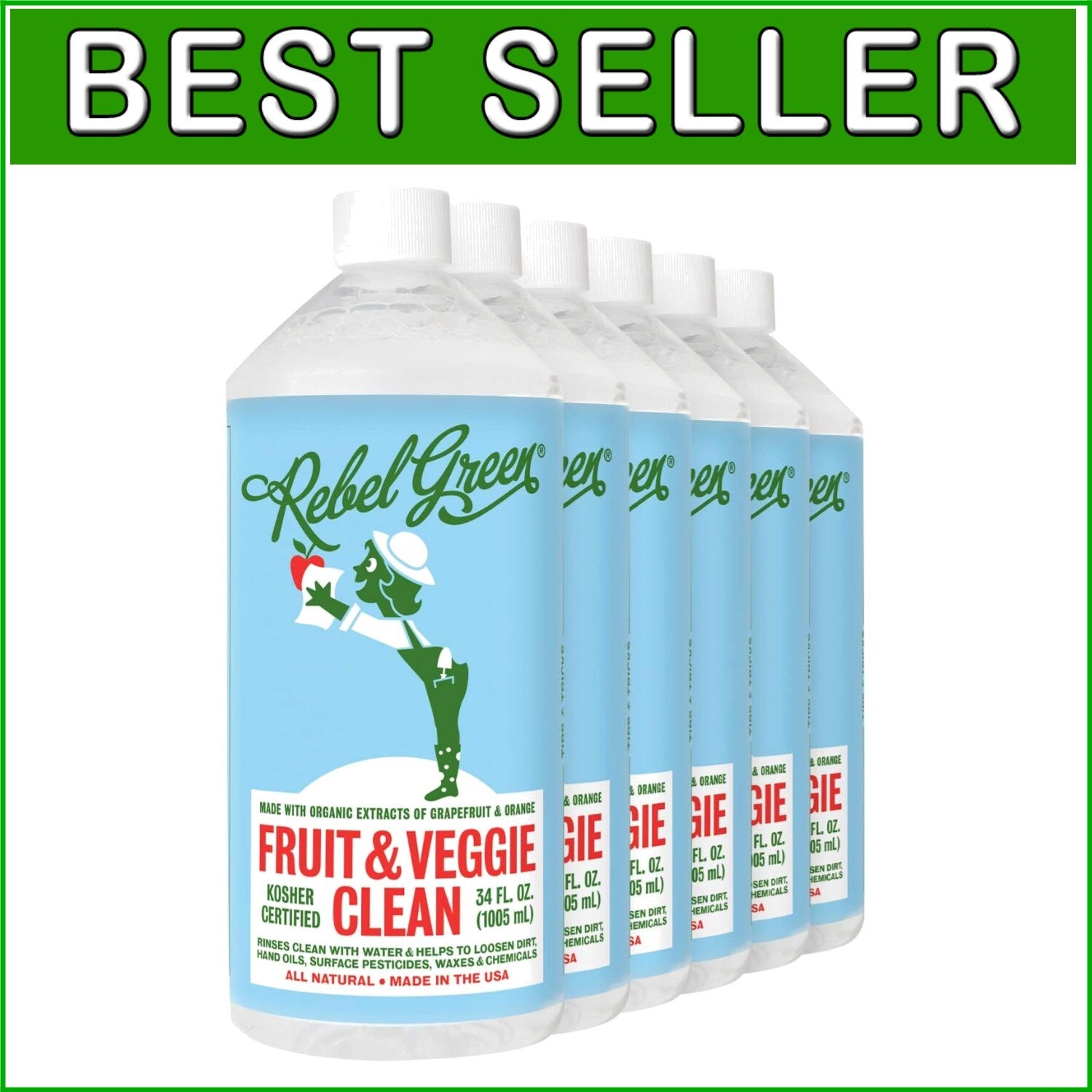 Eco-Friendly 34 oz Produce Wash Spray - Fresh Citrus Vegan Cleaner, 6-Pack