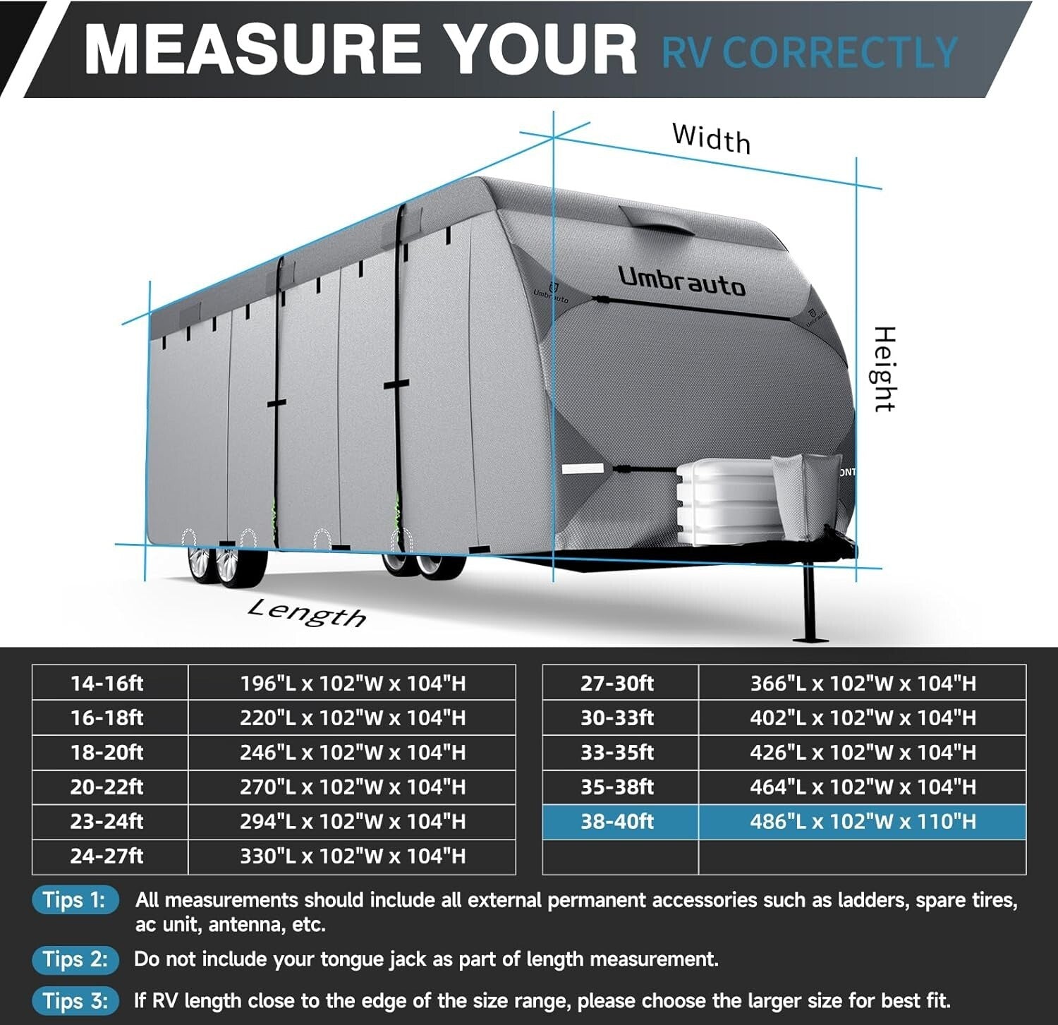 Universal Fit Waterproof Travel Trailer Cover with Windproof Ropes and Gutters