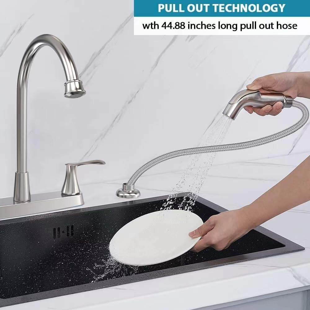 Modern Brushed Nickel Kitchen Faucet with 360-Degree Swivel & Easy Install Setup